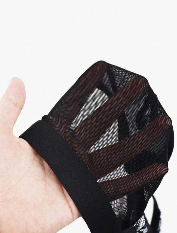 Black Lace Trim Mesh Breathable Mid-Waist Thongs Briefs Alluring For Men